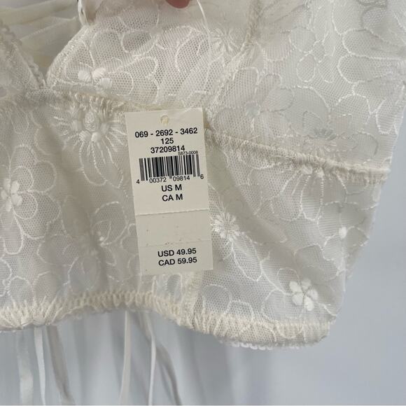 AERIE Bralette Size Medium Lace Embroidered Longline Bra Corset Cream Flower NWT - Picture 5 of 13